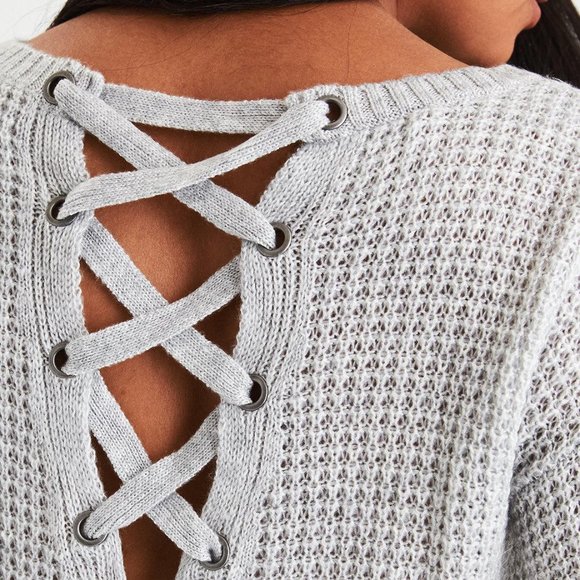 AE // Lace-Up Back Waffle Knit Sweater - Picture 2 of 5